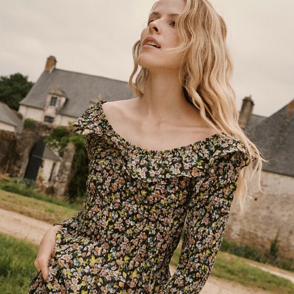 NWT Doen Rosenda Cotton Ruffle Smocked Long Sleeve Maxi Dress Blossom Breeze - Picture 9 of 16